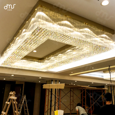 酒店會(huì)所KTV別墅豪宅非標(biāo)吸頂方形水晶燈售樓處沙盤大堂水晶吊燈